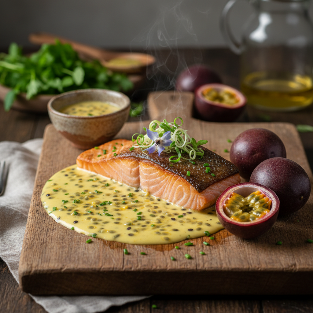 Salmonincoldpassionfruitsauce